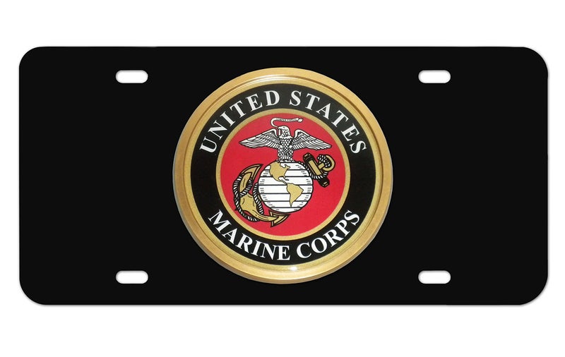 Elektroplate Officially Licensed United States Marine Corps All-Metal Black Steel Decorative Front Plate with 3D Emblem | Weatherproof Automotive Accessory for Cars, SUVs, Trucks (12" x 6") - Image 1